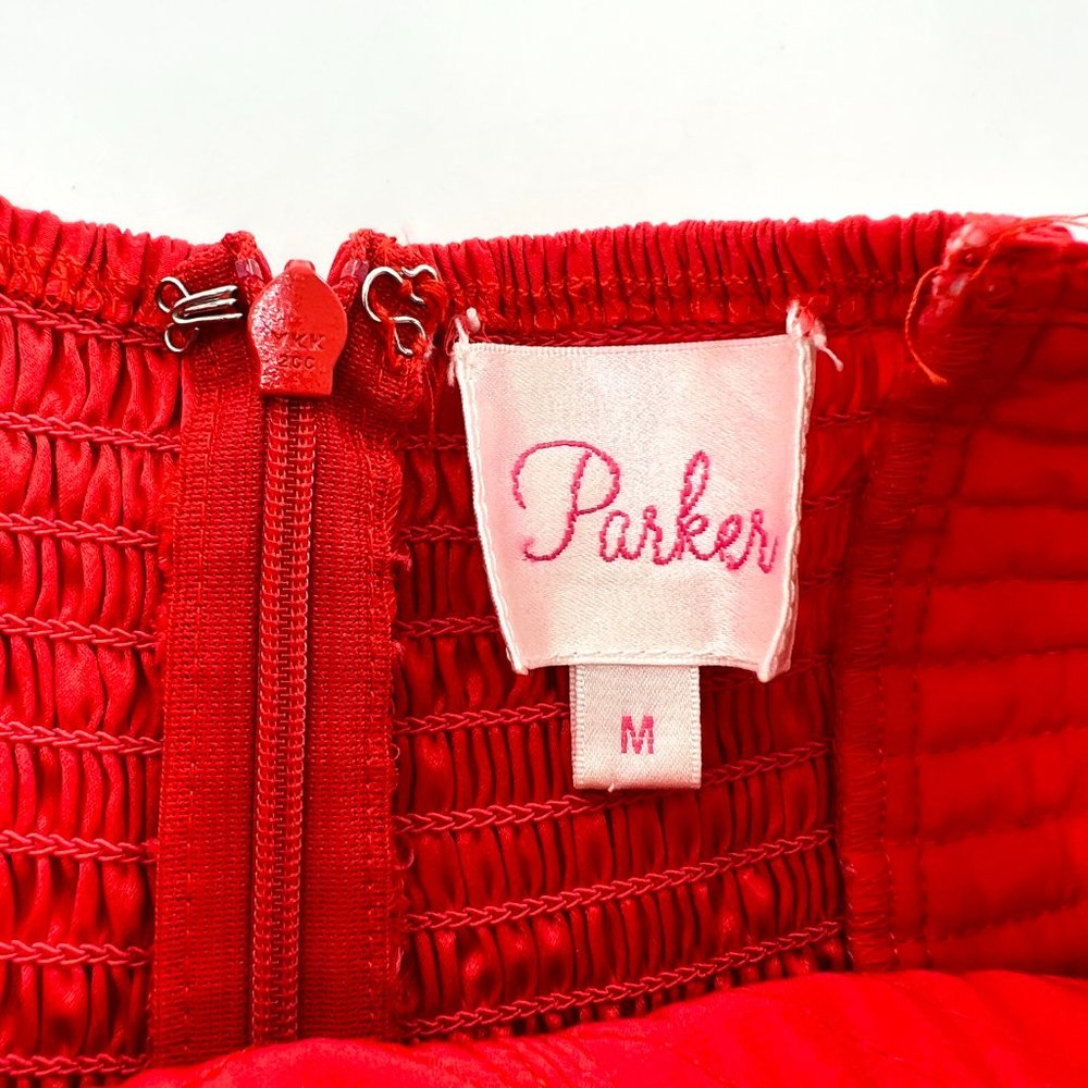 Parker Womens Medium Coral Skater Dress Sweetheart Neck Quilted Silk Pleated - Picture 2 of 6
